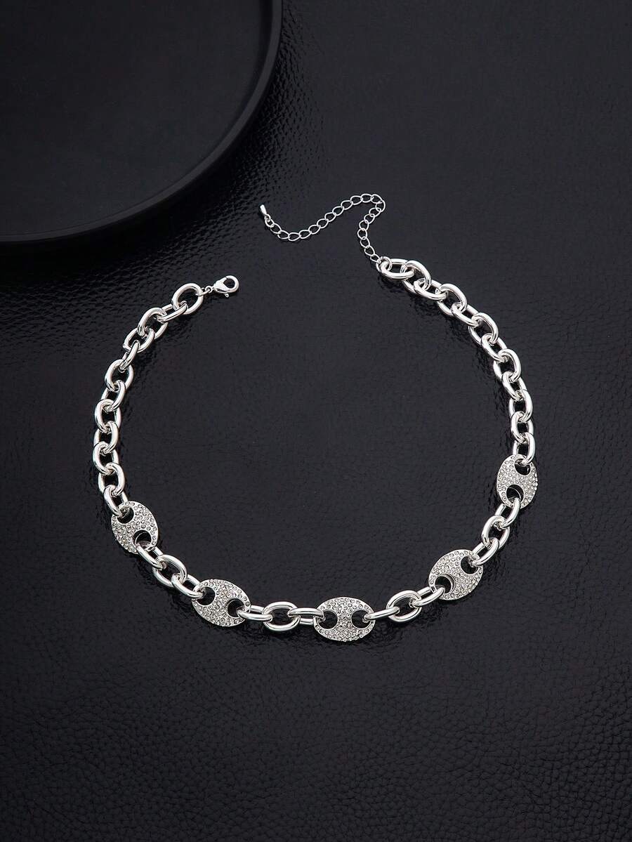 1 pieza Collar de cadena guay con elegante con Diamantes de imitación - Plateado - Ver 1