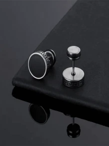 1pair Black Great Wall Pattern Earrings Suitable For Men And Women Daily Wear - Black - View 4