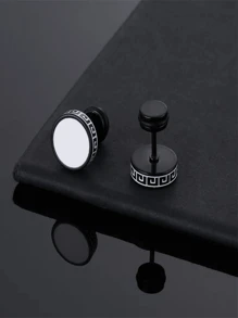 1pair Black Great Wall Pattern Earrings Suitable For Men And Women Daily Wear - Black - View 3