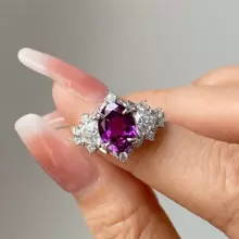 1枚紫色裝飾流行銀合金戒指,適用於女性日常穿著 - 紫色 - 查看 2