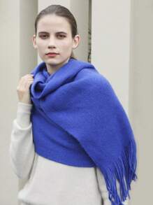 1 件女士纯色针织涤纶围巾，温暖时尚的围巾，适合秋冬季日常使用 - 寶藍色 - 查看 2