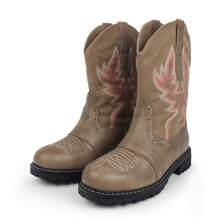 Women's Spring Mid Calf Western Cowboy Cowgirl Boot Round Toe Embroidered Wedding Party Prom Fashion Boots - 卡其色 - 查看 2