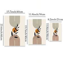 3入組米色、綠色、赤土波西米亞抽象植物印花牆藝術海報，現代藝術品浴室、臥室、辦公室、客廳家居牆壁裝飾，無框，15.7x23.6 英寸 - 杏色 - 查看 6