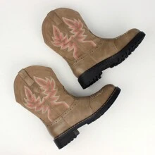 Women's Spring Mid Calf Western Cowboy Cowgirl Boot Round Toe Embroidered Wedding Party Prom Fashion Boots - 卡其色 - 查看 5