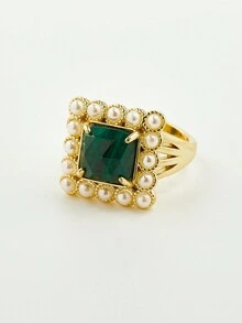 1pc Grey Mother Of Pearl Square Crystal Ring - gray fritillary - View 21