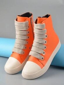 綁帶厚底高筒休閑鞋,舒適厚鞋底,時尚運動鞋,軟外底 - 橘色 - 查看 5