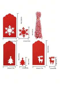 30pcs/pack Christmas Gift Decoration Hang Tag With Snowflake, Deer And Christmas Tree Design Including Strings - Red - View 3