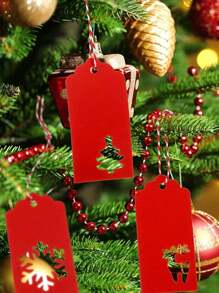 30pcs/pack Christmas Gift Decoration Hang Tag With Snowflake, Deer And Christmas Tree Design Including Strings - Red - View 4