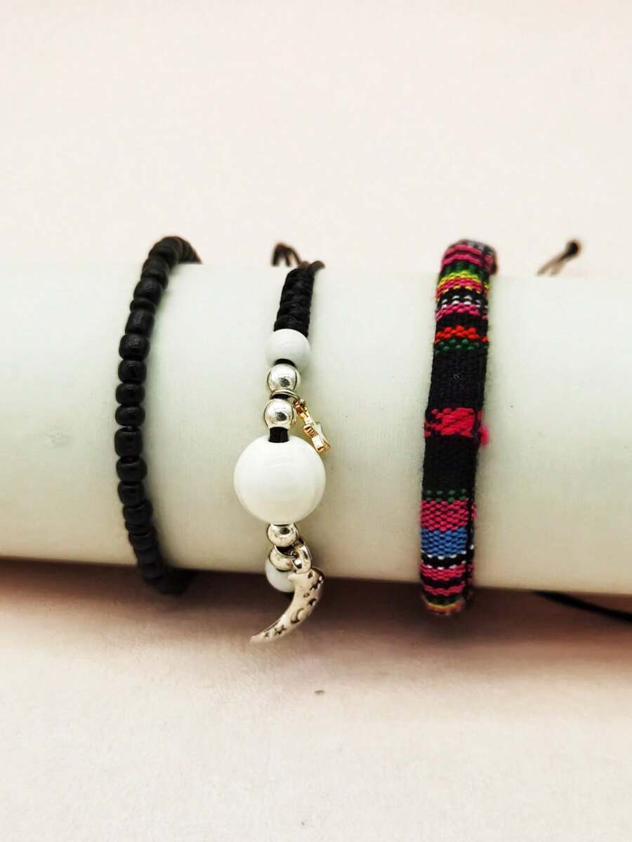 3入組時尚手工編織手鍊,適合日常女性佩戴