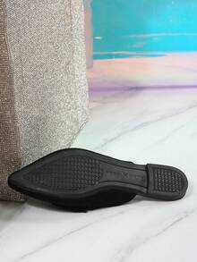 女士时尚蝴蝶结穆勒鞋，舒适平底鞋，易穿脱，透气设计，夏季必备 - 黑色 - 查看 8