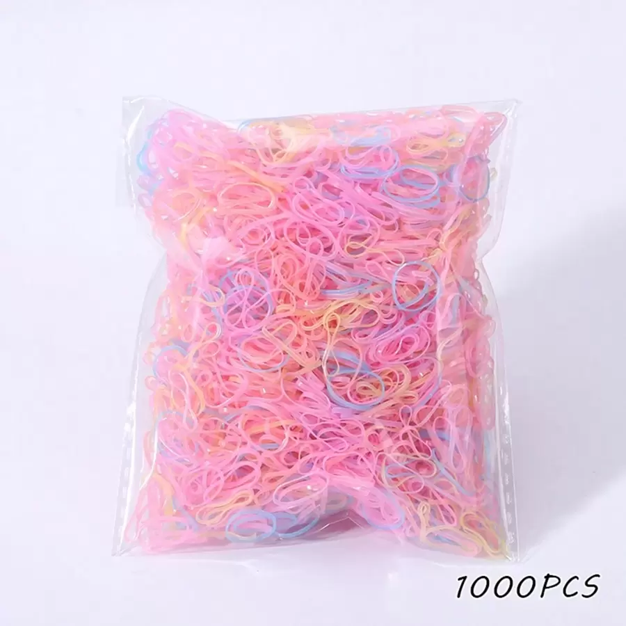 1000入組多彩兒童蝴蝶結髮圈,簡約節慶一次性馬尾軟綁,適用於女孩和寶寶髮飾 - 彩色 - 查看 1