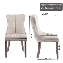 Set Of 2 Wing-Back Tufted Dining Chair, Velvet Chairs For Dining Room Upholstered Dining Chairs With Back Stitching Nailhead Trim And Solid Wood Legs For Kitchen Dining Room - Màu be - Xem 7