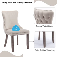 Set Of 2 Wing-Back Tufted Dining Chair, Velvet Chairs For Dining Room Upholstered Dining Chairs With Back Stitching Nailhead Trim And Solid Wood Legs For Kitchen Dining Room - Màu be - Xem 4