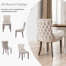 Set Of 2 Wing-Back Tufted Dining Chair, Velvet Chairs For Dining Room Upholstered Dining Chairs With Back Stitching Nailhead Trim And Solid Wood Legs For Kitchen Dining Room - Màu be - Xem 6