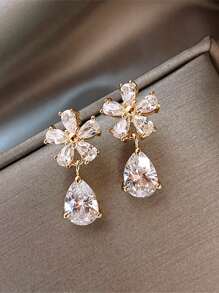 1 đôi Hình giọt nước Pha lê & Hoa Dangle Hoa tai Đối với phụ nữ - Vàng - Xem 2