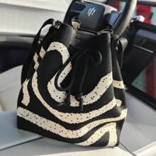 2023 New Striped Pattern Fashionable Knitted Bag, Best Mother's Day Gift Ideas, Mother Day Gifts, Mom Gifts, Mommy's Essentials, Mommy Bag For Going Out - Black and White - View 6