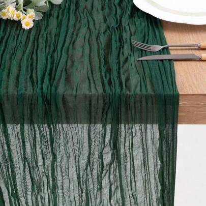 1pc Green Cheese Cloth Tablecloth, Bohemian Gauze Cheesecloth Tablecloth, Country Style Transparent Tablecloth, Ideal For Wedding, Bridal Shower, Baby Shower, Birthday Or Holiday Parties, Cake Table Decoration, Romantic Party Table Decor Banner