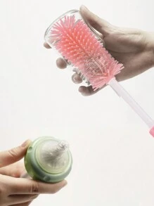 3件套矽膠奶瓶刷套裝:奶瓶刷、水瓶刷、奶嘴刷、吸管刷、多功能清潔刷-粉色 - 粉色 - 查看 3