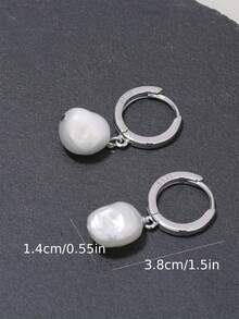 1 對優雅 925 銀天然巴洛克淡水珍珠吊墜耳環適合女士日常佩戴