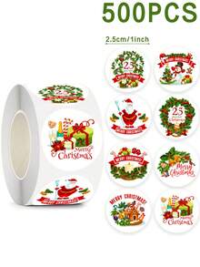 500张圣诞主题圆形贴纸，适用于圣诞节、生日、节日派对礼物包装、糖果礼品袋封口，也可作为计划贴纸或装饰贴纸使用。 - 彩色 - 查看 3