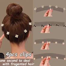 4pcs/set Girls' Stylish Star Design Hair Comb With Rhinestone Decor, Suitable For Daily Wear, Travel, Beach And Various Parties - Black and White - View 1