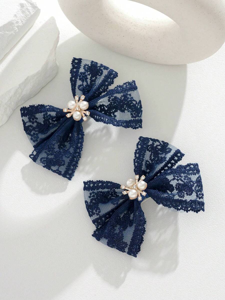 2个/套 蝴蝶形青少年发夹 - 藏蓝色 - 查看 1