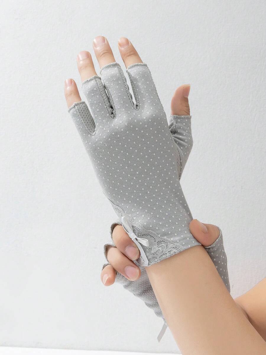 1對女士半指防滑手套,適用於駕車和戶外活動 - 淺灰色 - 查看 1