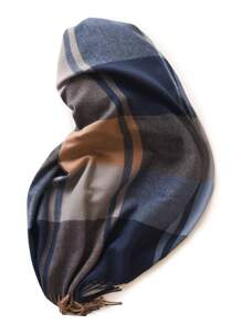 1條女士大碼格紋多色流蘇細節仿羊絨保暖時尚圍巾披肩,適合日常穿著 - 彩色 - 查看 5