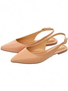 Kit 2 Pairs Women's Open Toe Slingback Flat Shoes Comfort New Classic Plain Casual - 杏色 - 查看 4