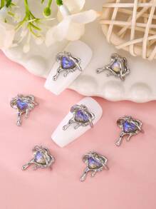 10Pcs Heart-Shaped Holographic Hollow Nail Art Decorations Diy Nail Charms Nail Gems Nail Supplies Nails - Blue - View 1