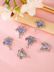 10Pcs Heart-Shaped Holographic Hollow Nail Art Decorations Diy Nail Charms Nail Gems Nail Supplies Nails - Blue - View 2