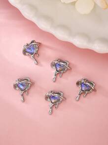 10Pcs Heart-Shaped Holographic Hollow Nail Art Decorations Diy Nail Charms Nail Gems Nail Supplies Nails - Blue - View 3