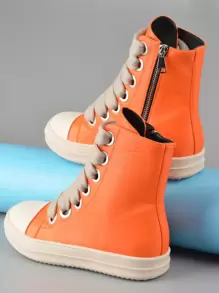 綁帶厚底高筒休閑鞋,舒適厚鞋底,時尚運動鞋,軟外底 - 橘色 - 查看 2