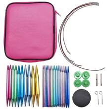Aluminum Circular Knitting Needles Set Interchangeable Crochet Hooks Weaving Yarn Knitting Craft Tools Accessories Kit Needle - Multicolor - View 5