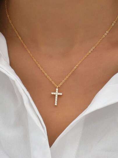 A4746 1 st Cubic Zirconia Cross Charm halsband koppar smycken