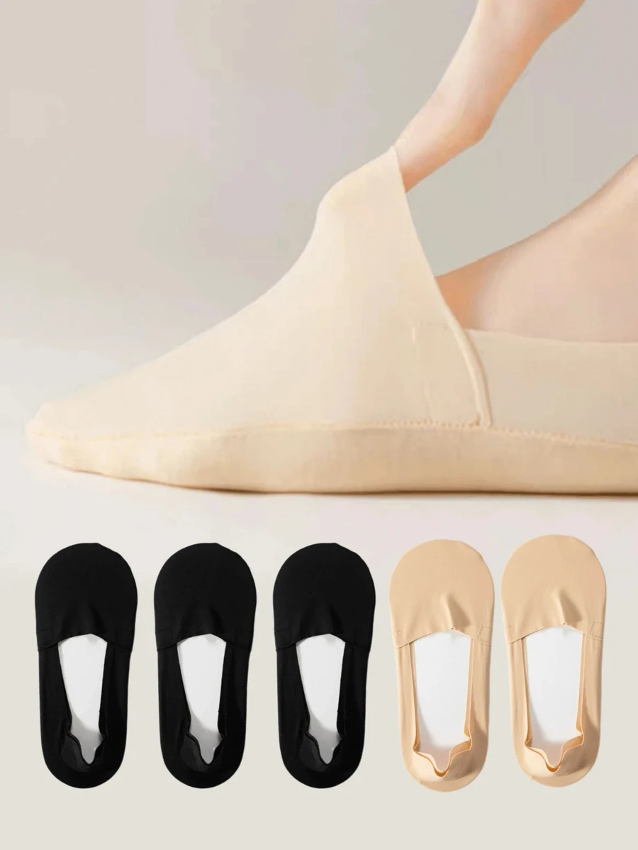 5對女式防滑、不露腳、毛巾底隱形船襪,多色可選