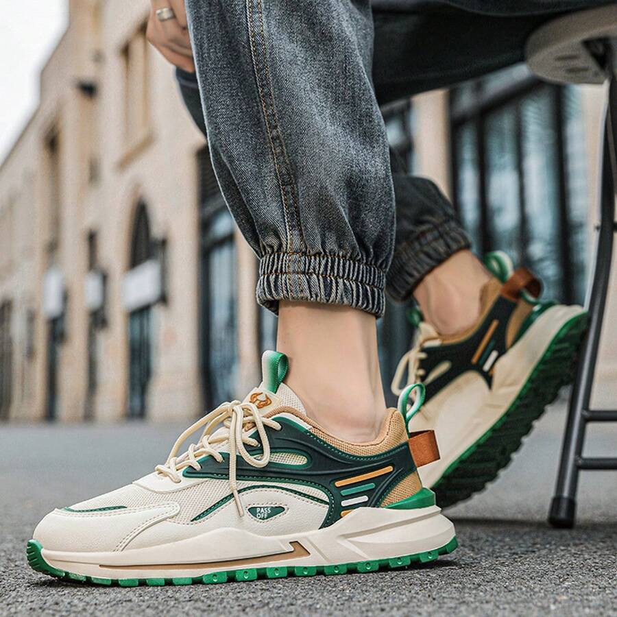 Men's Sports Shoes, Breathable Casual Shoes, 2024 New Style Classic Simple Tie-Up Athletic Shoes For Young Adults In Fall And Winter - Green - View 1