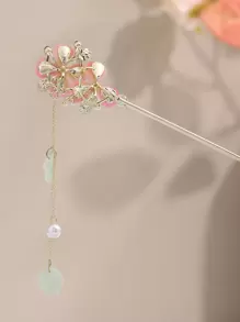 1 件女士粉色花朵裝飾流蘇髮夾,適合傳統服飾 - 粉色 - 查看 3