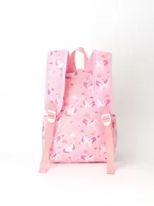 1個女孩獨角獸卡通印花拉鍊式可愛背包,適用於返校日常使用 - 粉色 - 查看 5