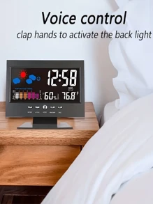 Weather Clock with Voice-Activated Backlight & Forecast Function - Perfect for Nurseries!A must-have smart digital alarm clock for children's families - Black - View 3