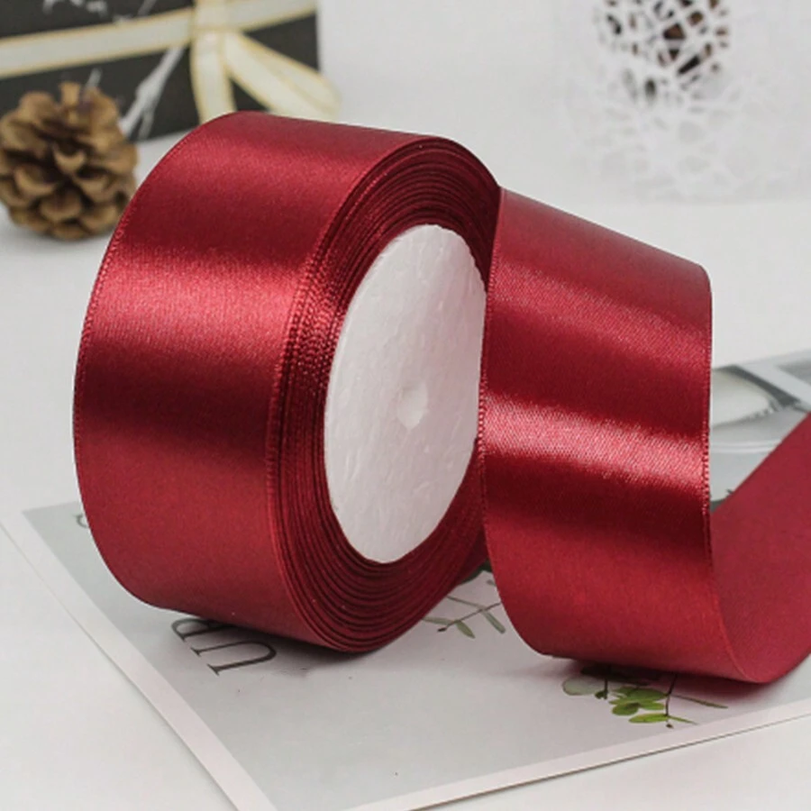1 条丝带，宽度 0.6/1/1.5/2/2.5/4/5 厘米，缎带，彩色丝带，丝绸丝带，适用于婚礼、蛋糕装饰、椅子蝴蝶结、礼品包装、DIY、圣诞节 - 酒紅色 - 查看 1