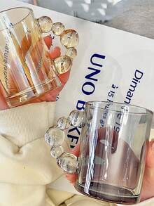 1pc 小众 Ins 饮用水杯高级感咖啡杯牛奶杯高颜值玻璃泡泡杯 - 黑色 - 查看 4