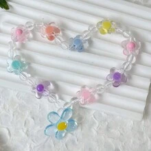 1入組新款粉色防摔流星天空tpu流體套,附多彩花朵掛繩,適用於女性,與iphone、三星、oppo及其他android手機兼容 - 粉色 - 查看 6