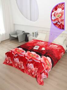 Cobijas Ligera Matrimonial Con Flores, Frazada Súper Suaves y Acogedoras, Patrón a Rayas, Super Suave y Cálida, Para Uso Durante Todas Las Estaciones (200*220 cm) - Rojo Rubí - Ver 3