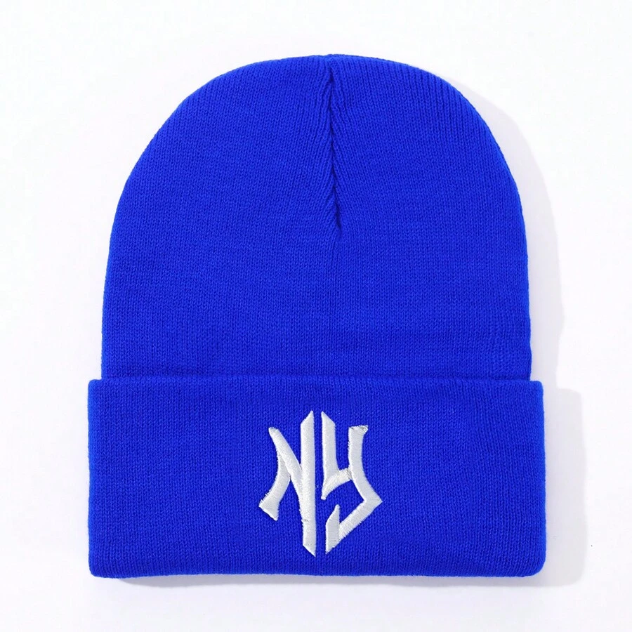 1 Mũ len Unisex thêu chữ, ấm áp & giản dị, mùa đông - Xanh đậm - Xem 1