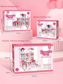 Juego de casa de muñecas con 4/9/11 habitaciones y accesorios de muebles multicapa en rosa. Adecuado para niñas de 5 a 10 años como juguete de construcción DIY y regalo perfecto para cumpleaños y Año Nuevo. Decoración del hogar - Rosa - Ver 4