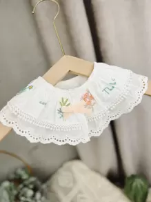 1 件女孩白色時尚刺繡圍兜 - 白色 - 查看 11