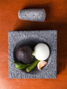 Molcajete De Piedra Volcánica Cuadrado Nº 6, 15x15cm, Salsera, Guacamole, Triturador de Cocina Ajo Especias Salsa - Gris - Ver 3