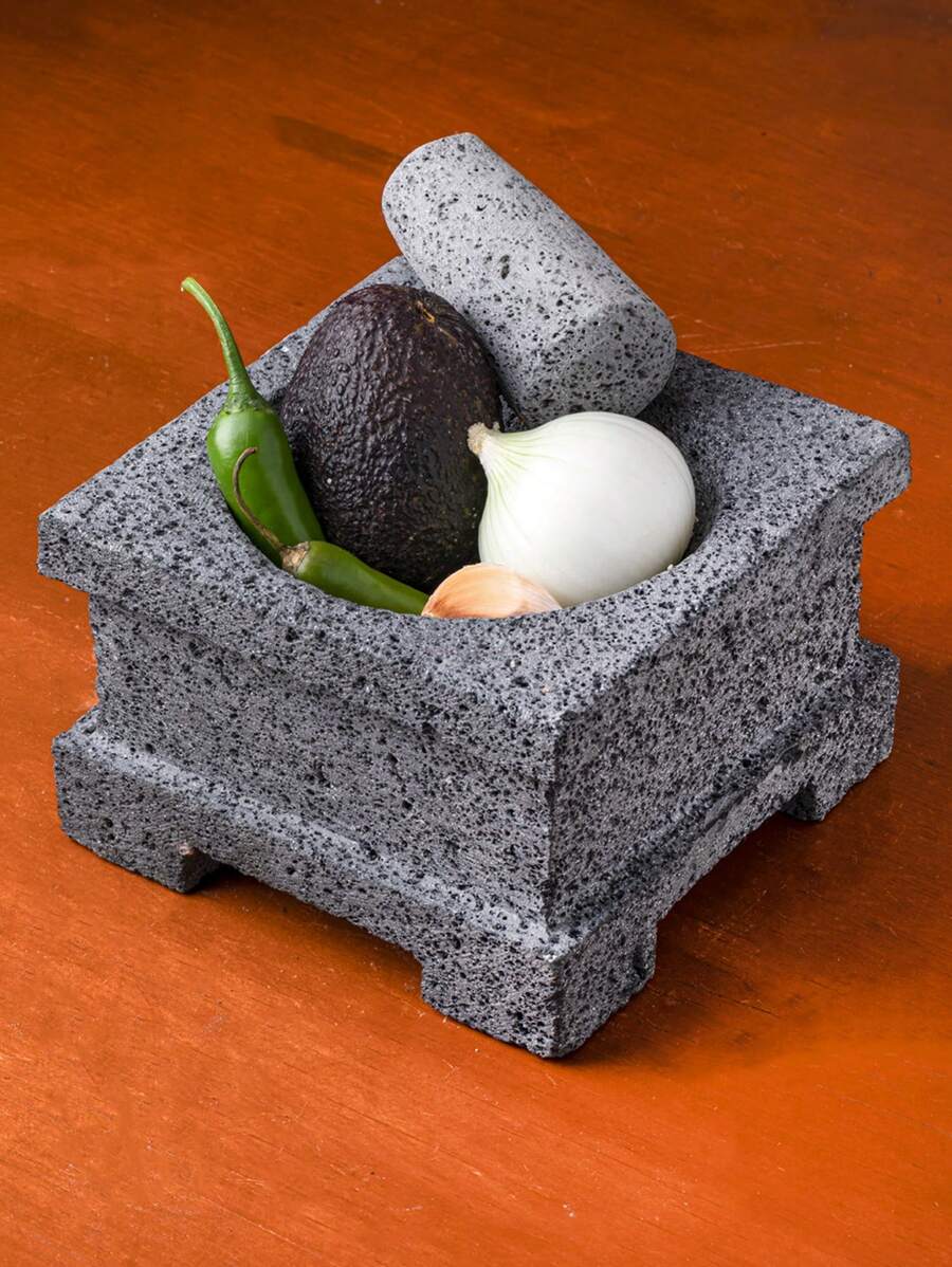 Molcajete De Piedra Volcánica Cuadrado Nº 6, 15x15cm, Salsera, Guacamole, Triturador de Cocina Ajo Especias Salsa - Gris - Ver 1