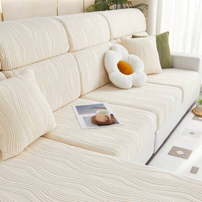 1入通用豪華提花防塵沙發坐墊套,簡約現代寵物防污彈性沙發套,防刮花純色沙發套適用於客廳l型沙發和1/2/3/4座沙發(單獨出售)